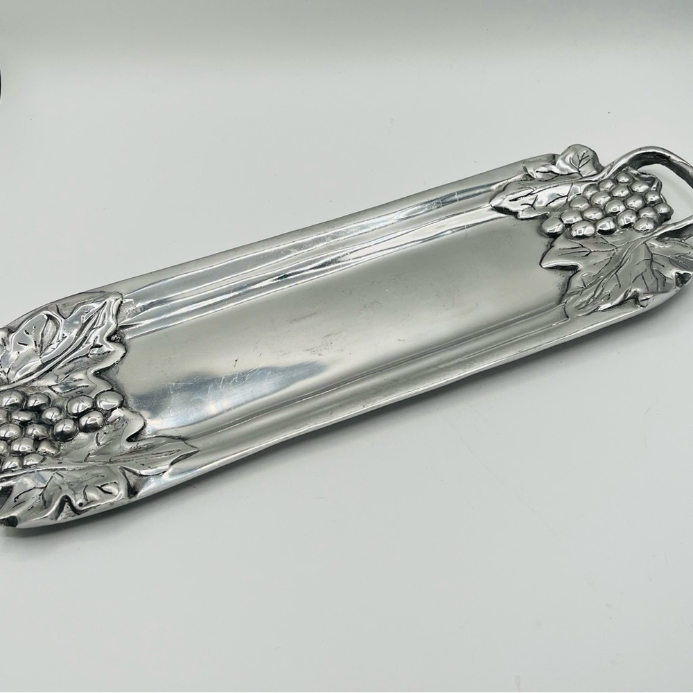 Silver Rectangular Serving Tray with Grape Design 6/20 inches